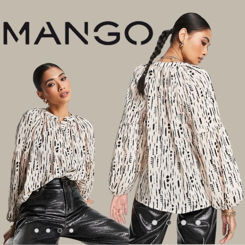 Mango Balloon Sleeve Blouse Size Large